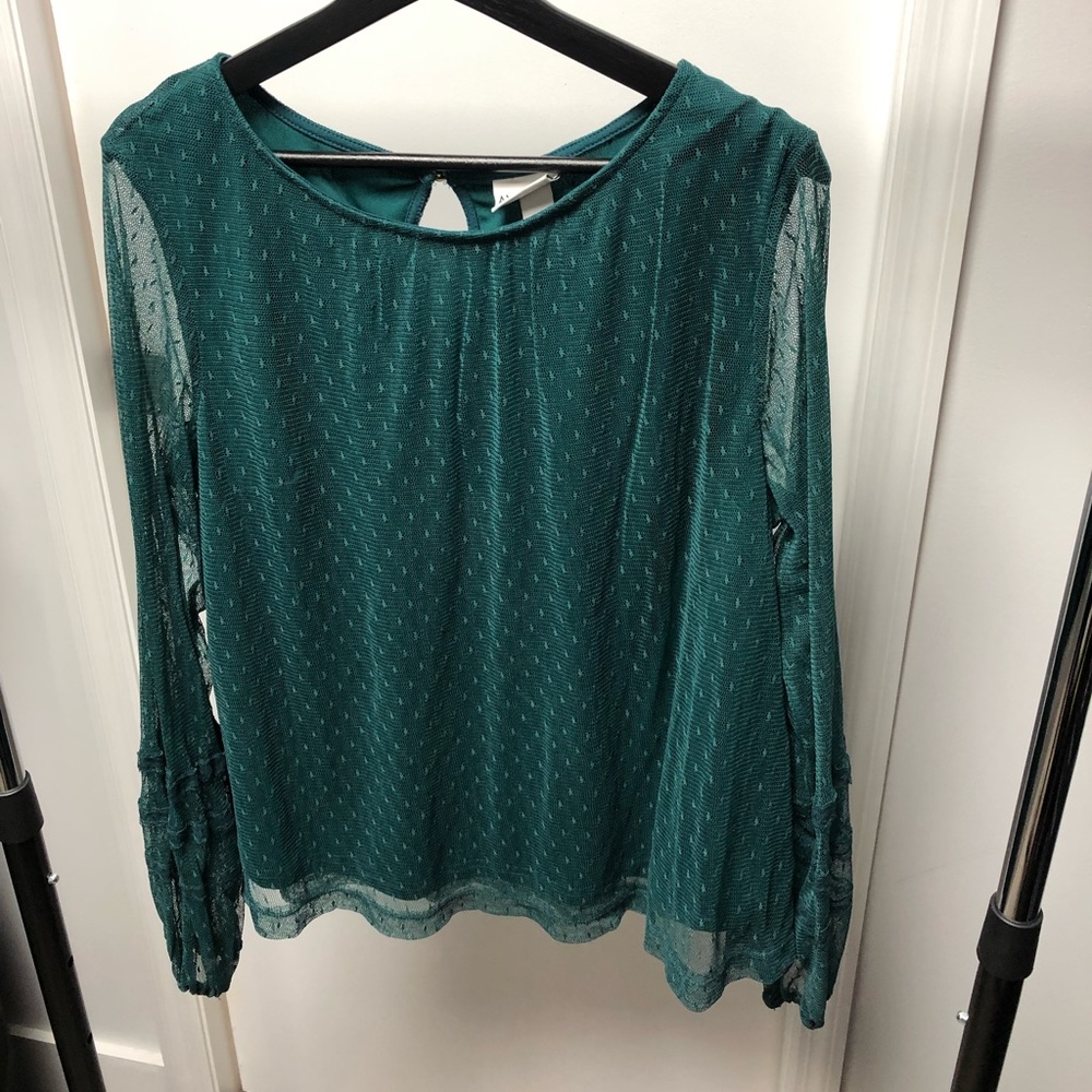 Ava & Vic green blouse, sleeve detail, size x